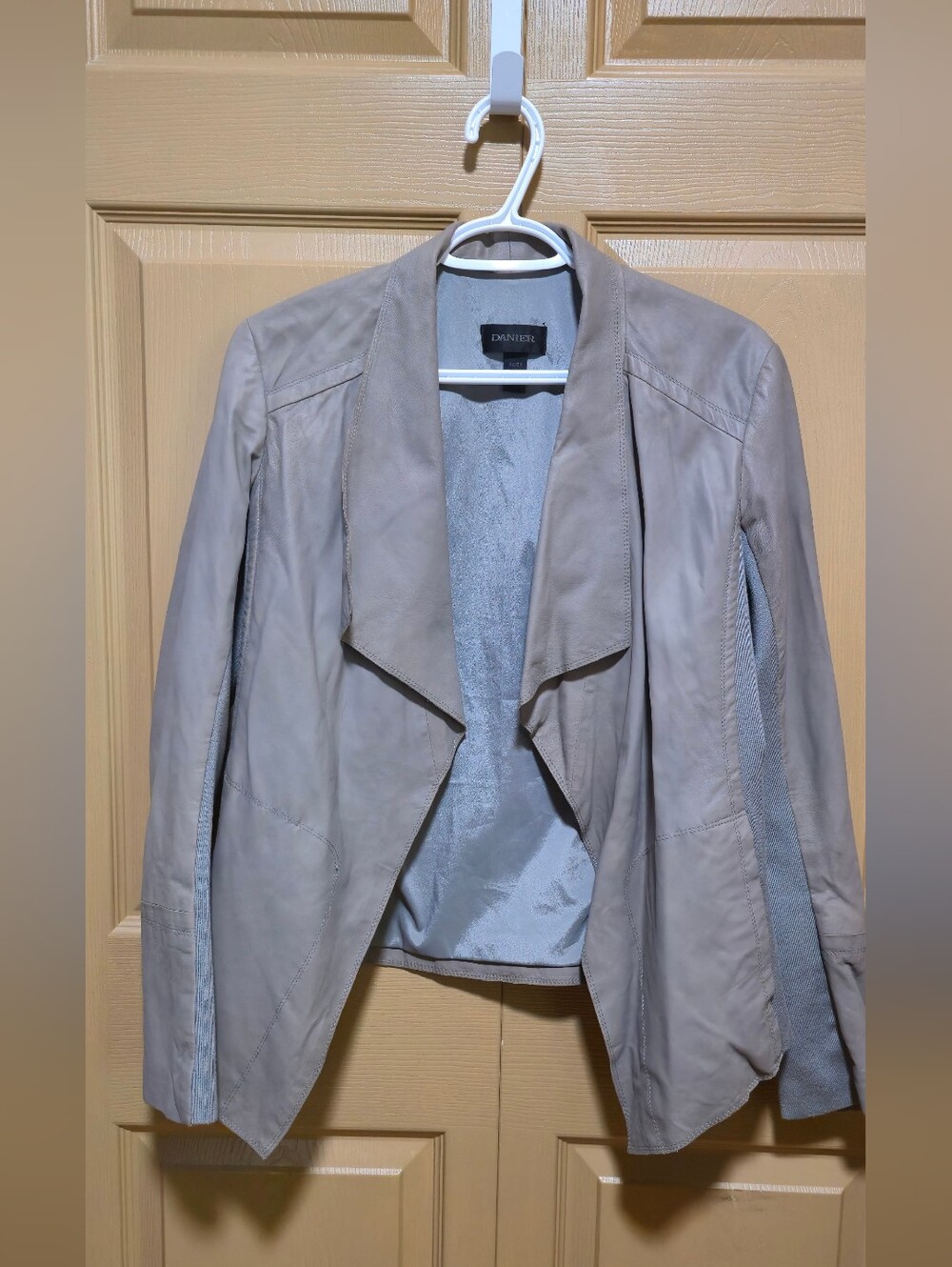 Danier Grey/ Taupe Leather Draped Jacket